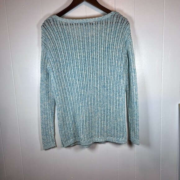 Talbots Women's Sweater Size X Small Open Weave Blue Aqua Green 100% Cotton - Picture 2 of 8